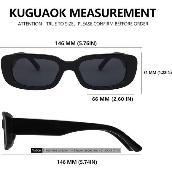KUGUAOK Retro Rectangle Sunglasses for Women and Men  UV Protection Glasses 2 pk - Picture 2 of 3